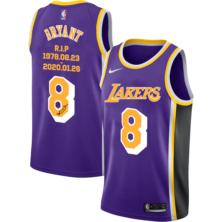 Los Angeles Lakers #8 Kobe Bryant Purple R.I.P Signature Swingman Jerseys - Zenithce