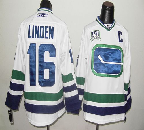 Canucks #16 Trevor Linden Stitched White With 40TH Patch Third Jersey - Zenithce