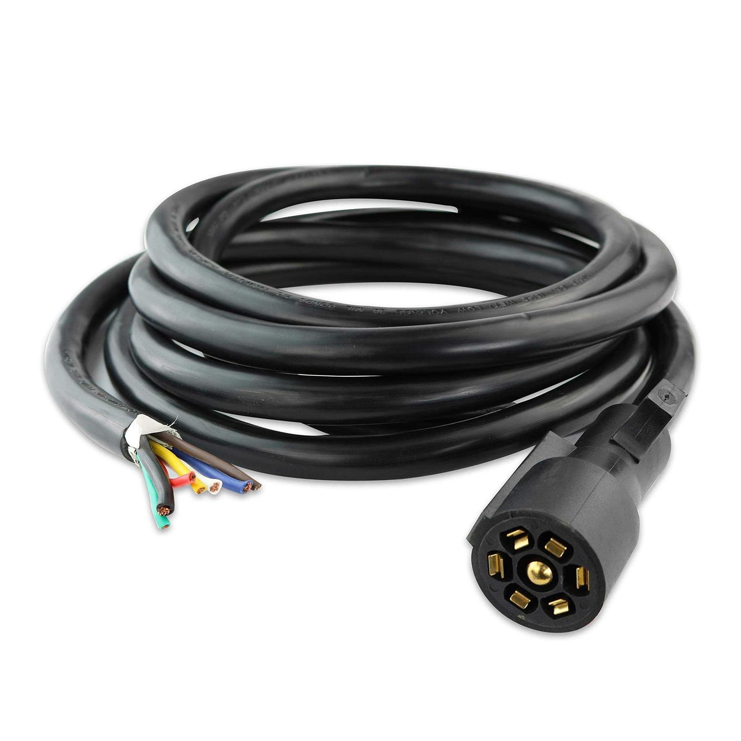Leisure Cords Heavy Duty 7 Way Plug Inline Trailer Cord with Weatherproof Double Prongs Connector - Zenithce