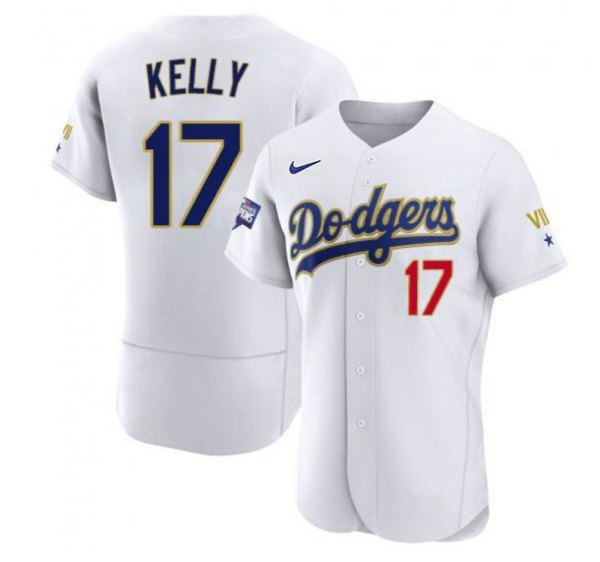 Los Angeles Dodgers #17 Joe Kelly White Gold Championship Flex Base Sttiched Jersey - Zenithce