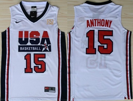 1992 Olympics Team USA #15 Carmelo Anthony White Swingman Jersey - Zenithce