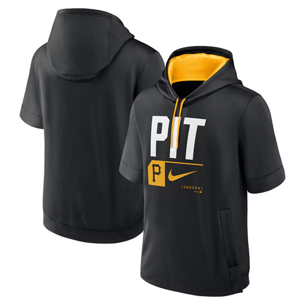 Pittsburgh Pirates Black Tri Code Lockup Short Sleeve Pullover Hoodie - Zenithce