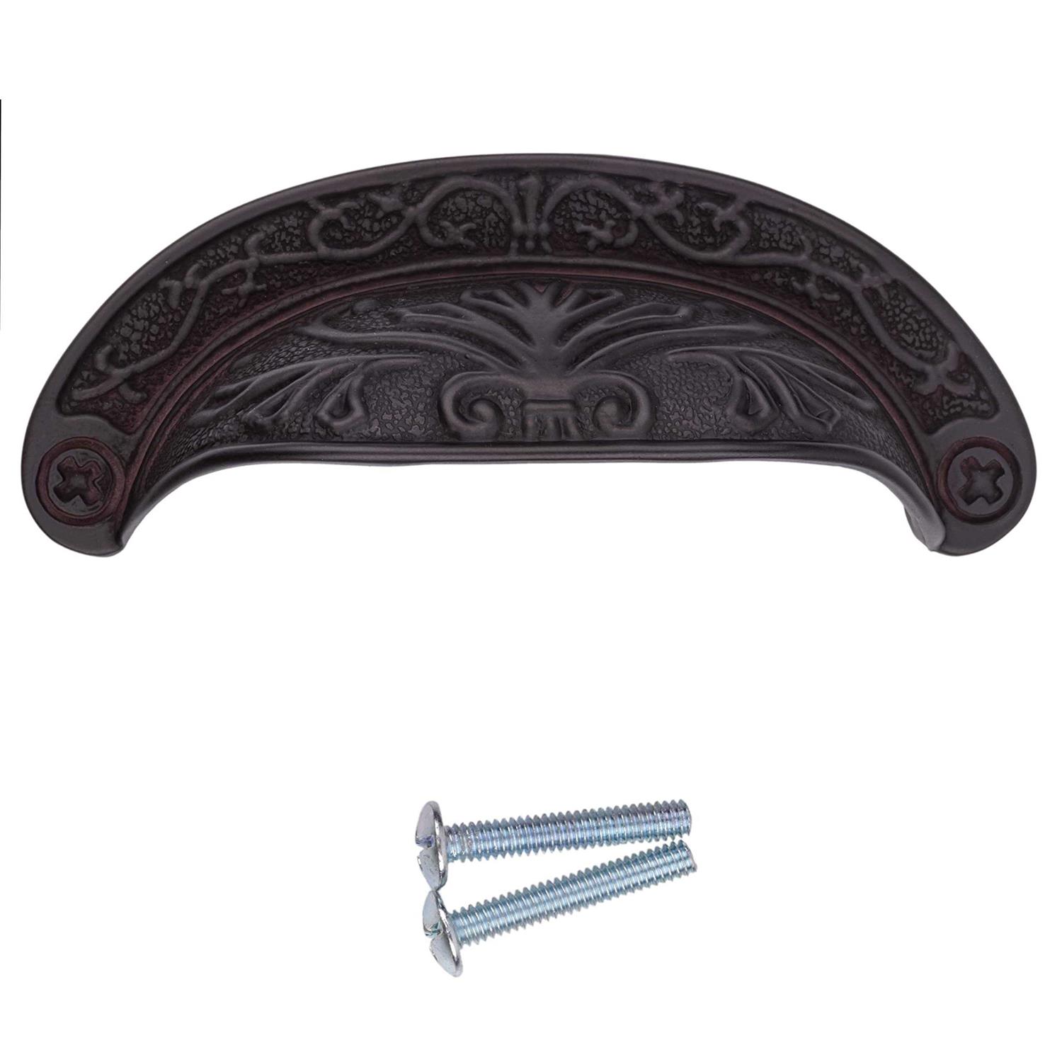 UNIQANTIQ HARDWARE SUPPLY Baroque Scroll work Oil Rubbed Bronze drawer Bin Pull Centers 2 1/2 - Zenithce