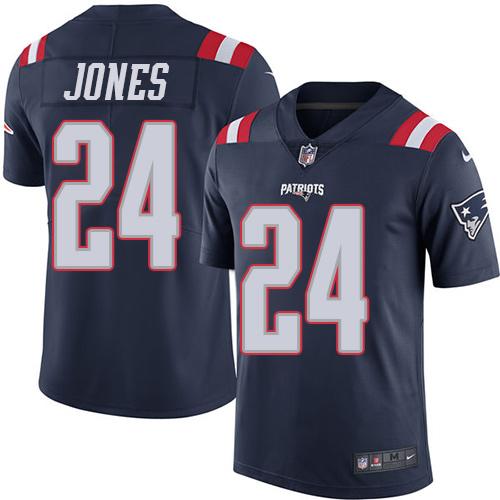 Patriots #24 Cyrus Jones Navy Blue Stitched Limited Rush Nike Jersey - Zenithce