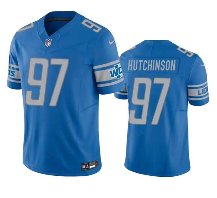 Detroit Lions #97 Aidan Hutchinson Blue 2023 F.U.S.E. Vapor Untouchable Limited Stitched Jersey - Zenithce