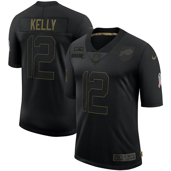 Buffalo Bills #12 Jim Kelly 2020 Black Salute To Service Limited Stitched Jersey - Zenithce