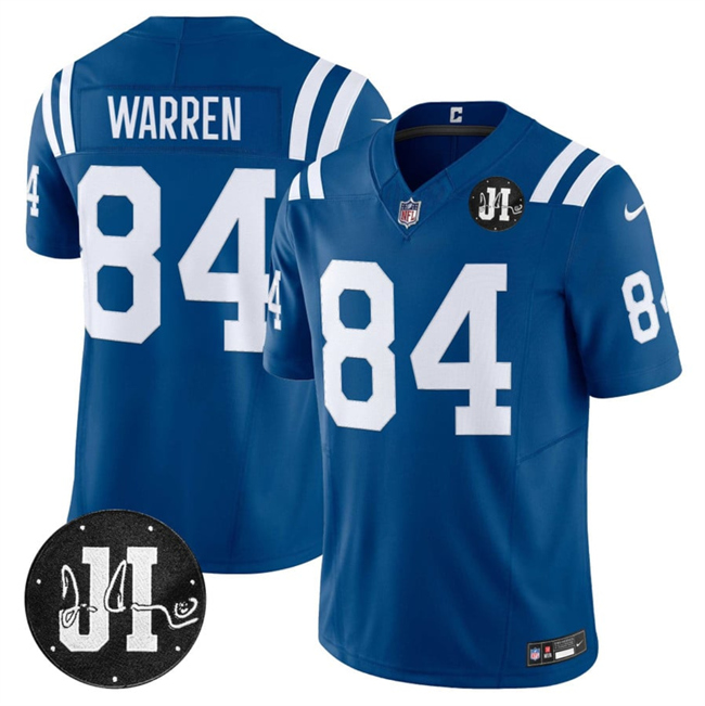 Indianapolis Colts #84 Tyler Warren Blue 2025 F.U.S.E. Jim Irsay Patch Vapor Limited Stitched Jersey - Zenithce