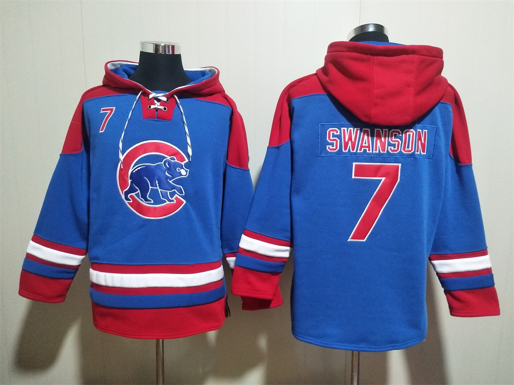 Chicago Cubs #7 Dansby Swanson Royal Red Ageless Must-Have Lace-Up Pullover Hoodie - Zenithce