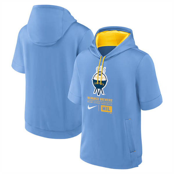 Milwaukee Brewers Light Blue City Connect Short Sleeve Pullover Hoodie - Zenithce