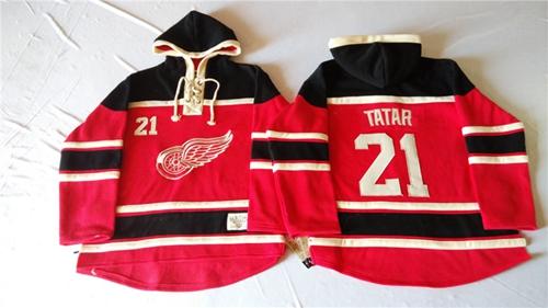 Red Wings #21 Tomas Tatar Red Sawyer Hooded Sweatshirt Stitched Jersey - Zenithce