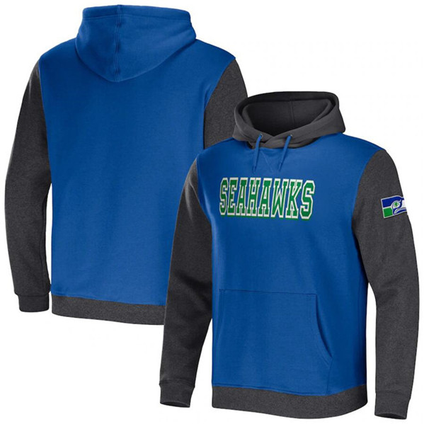 Seattle Seahawks X Darius Rucker Collection Royal Charcoal Colorblock Pullover Hoodie - Zenithce
