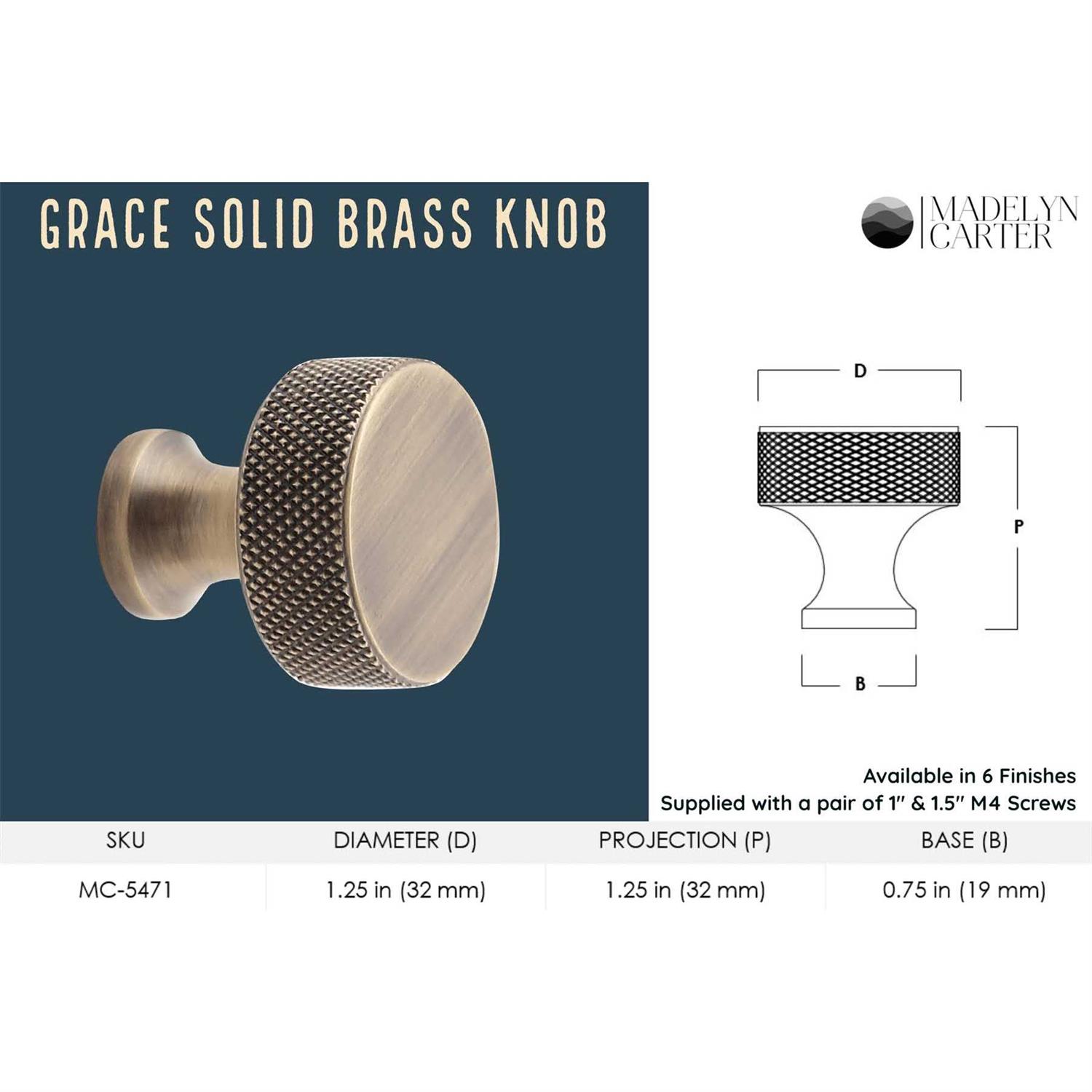 Madelyn Carter grace solid brass cabinet knob - Zenithce