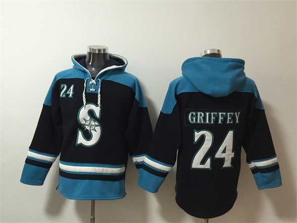 Seattle Mariners #24 Ken Griffey Jr. Navy Awus Lace-Up Pullover Hoodie - Zenithce
