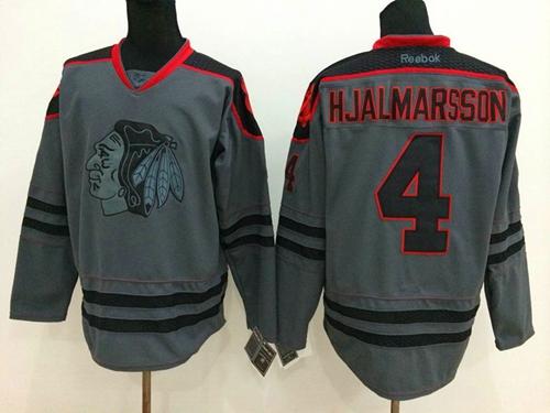 Blackhawks #4 Niklas Hjalmarsson Charcoal Cross Check Fashion Stitched Jersey - Zenithce