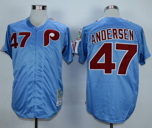 Mitchell And Ness Phillies #47 Larry Andersen Blue Throwback Stitched Jersey - Zenithce
