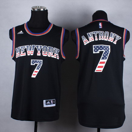 New York Knicks #7 Carmelo Anthony Revolution 30 Swingman 2014 USA Flag Fashion Black Jersey - Zenithce