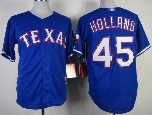 Rangers #45 Derek Holland Stitched Blue Cool Base Jersey - Zenithce
