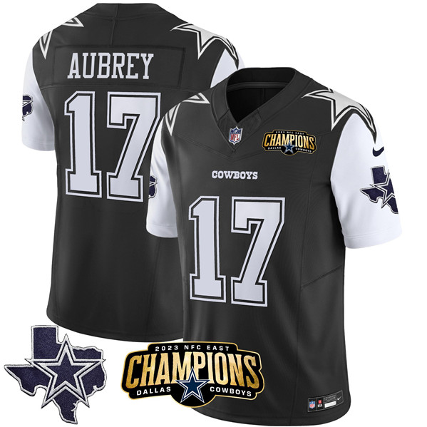 Dallas Cowboys #17 Brandon Aubrey Black White 2023 F.U.S.E. NFC East Champions Ptach Stitched Jersey - Zenithce