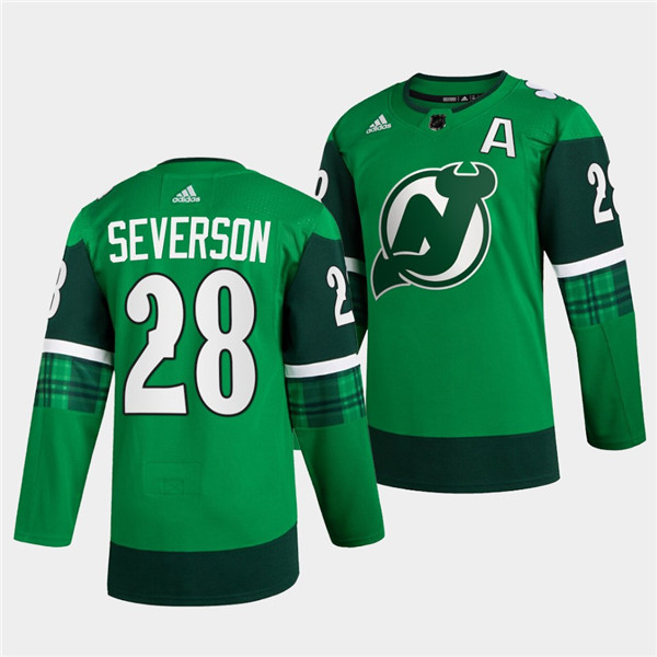 New Jersey Devils #28 Damon Severson Green Warm-Up St Patricks Day Stitched Jersey - Zenithce