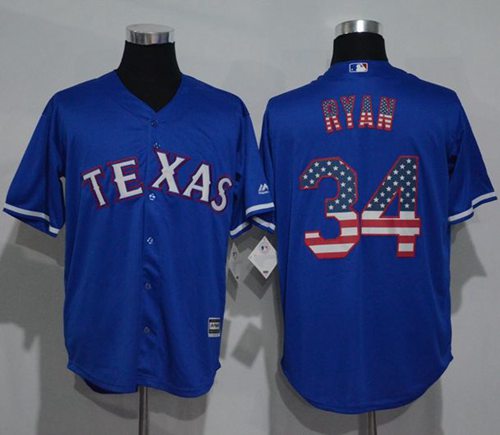 Rangers #34 Nolan Ryan Blue USA Flag Fashion Stitched Jersey - Zenithce