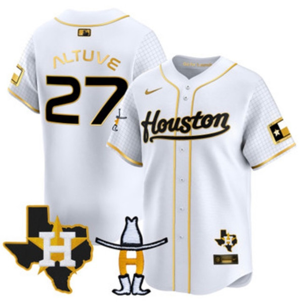 Houston Astros #27 Jose Altuve White Gold With Patch Cool Base Stitched Jersey - Zenithce