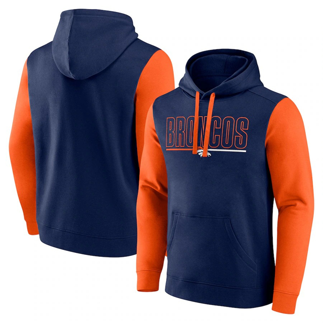 Denver Broncos Navy Orange Outline Pullover Hoodie - Zenithce