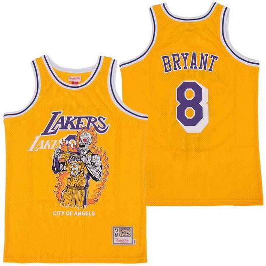 Los Angeles Lakers #8 Kobe Bryant Yellow Hardwood Classics Skull Edition Jersey - Zenithce