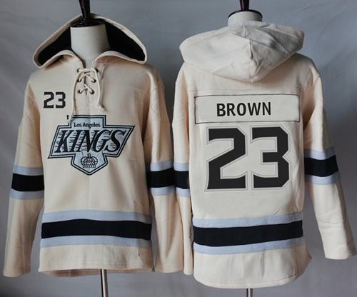 Kings #23 Dustin Brown Cream Sawyer Hooded Sweatshirt Stitched Jersey - Zenithce
