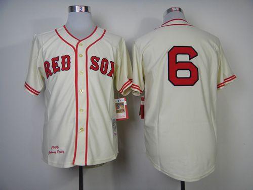 Mitchell And Ness 1946 Red Sox #6 Johnny Pesky Cream Throwback Stitched Jersey - Zenithce