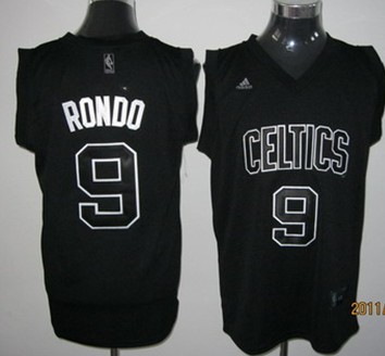 Boston Celtics #9 Rajon Rondo Black With Black Jersey - Zenithce