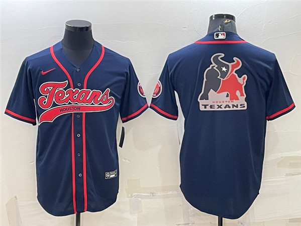 Houston Texans Navy Team Big Logo With Patch Cool Base Stitched Baseball Jersey - Zenithce