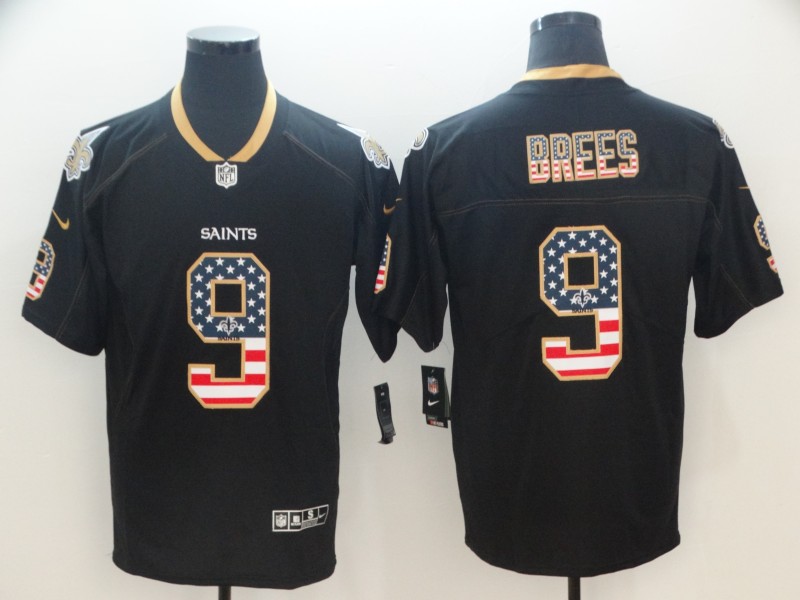 Saints #9 Drew Brees 2018 Black USA Flag Color Rush Limited Fashion Stitched Jersey - Zenithce