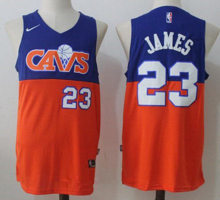 Cleveland Cavaliers #23 LeBron James Royal Blue with Orange Fadeaway 2017-2018 Swingman Stitched Jersey - Zenithce