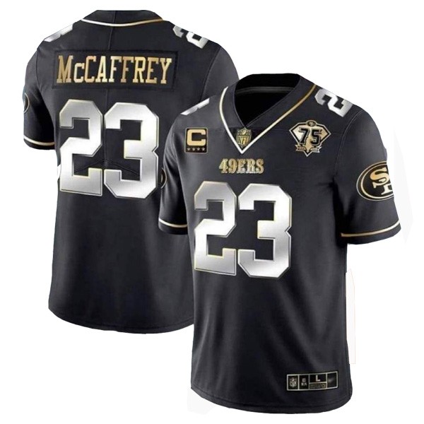San Francisco 49ers #23 Christian McCaffrey Black Gold With C Patch Vapor Untouchable Limited Stitched Jersey - Zenithce
