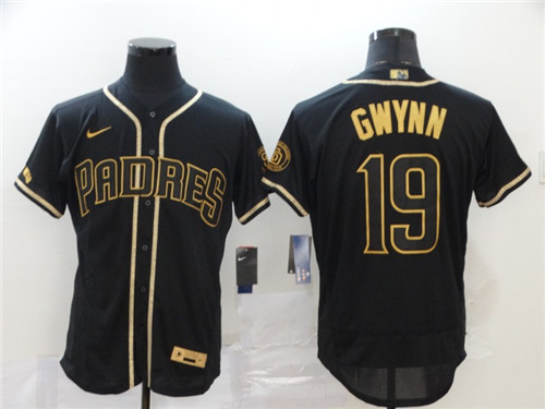 San Diego Padres #19 Tony Gwynn Black Golden Flex Base Stitched Jersey - Zenithce