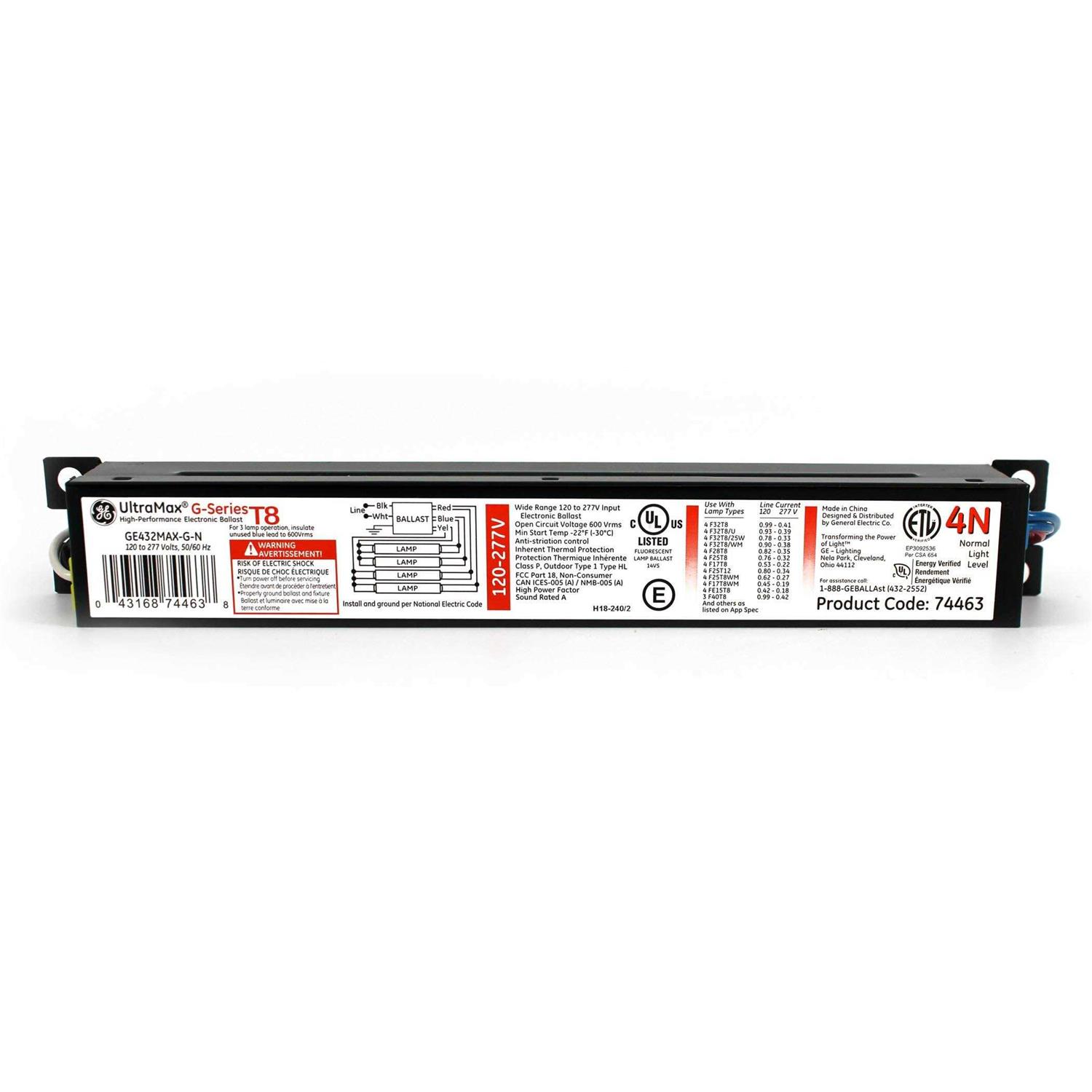 GE 60114 Proline Residential Electronic Ballast GE432-120RES-B Fluorescent Ballast, 3 or 4 Lamp - Zenithce