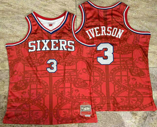 Philadelphia 76ers #3 Allen Iverson Red Snakeskin Hardwood AU Throwback Jersey - Zenithce