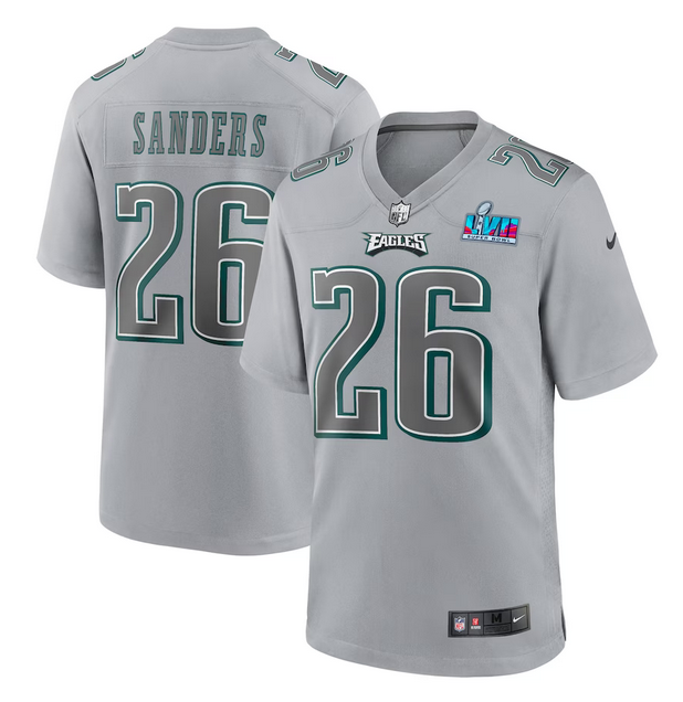 Philadelphia Eagles #26 Miles Sanders Grey Super Bowl LVII Patch Atmosphere Fashion Stitched Game Jersey - Zenithce