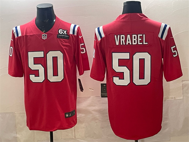 New England Patriots #50 Mike Vrabel Red With 6x Super Bowl Champions Patch Vapor Limited Stitched Jersey - Zenithce