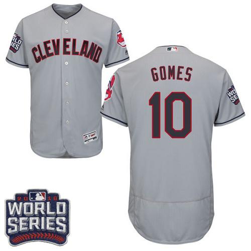 Indians #10 Yan Gomes Grey Flexbase Authentic Collection 2016 World Series Bound Stitched Jersey - Zenithce