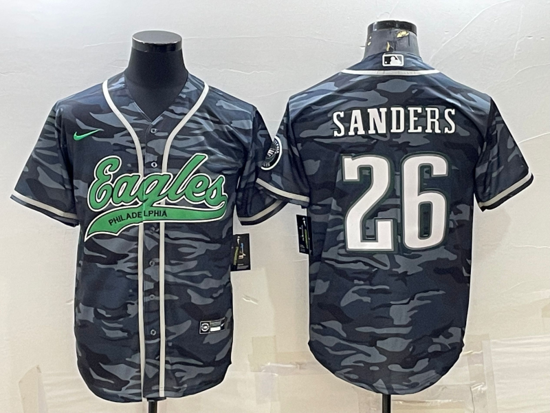 Philadelphia Eagles #26 Miles Sanders Grey Camo With Patch Cool Base Stitched Baseball Jersey - Zenithce