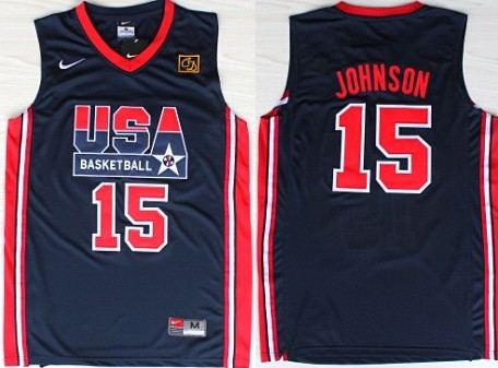 1992 Olympics Team USA #15 Magic Johnson Navy Blue Swingman Jersey - Zenithce