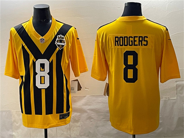 Pittsburgh Steelers #8 Aaron Rodgers Gold 1933 Throwback Alternate Football Stitched Game Jersey - Zenithce