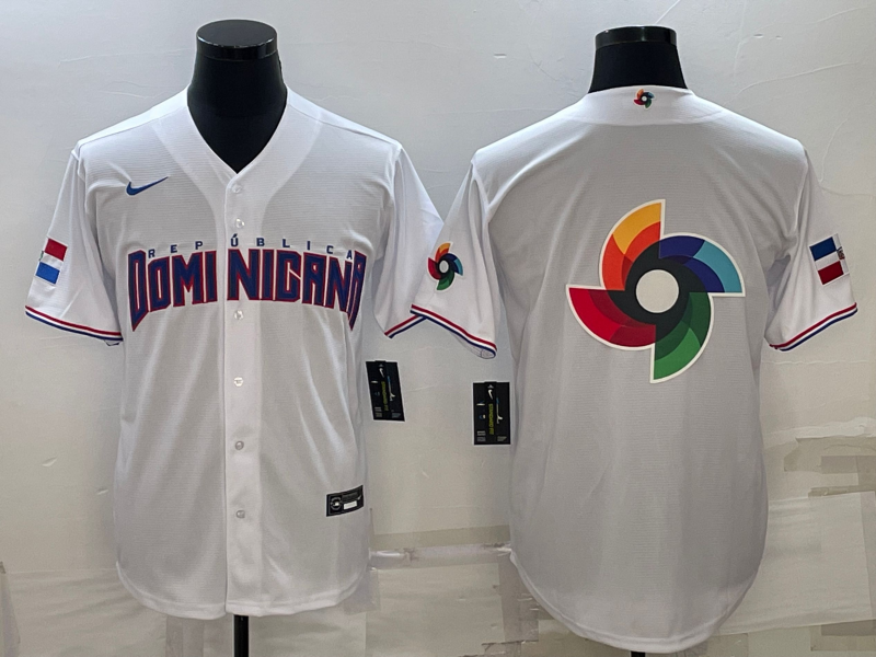 Dominican Republic 2023 White World Big Logo With Patch Classic Stitched Jersey - Zenithce