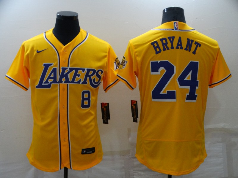 Los Angeles Lakers #8 #24 Kobe Bryant Yellow Stitched Flex Base Baseball Jersey - Zenithce