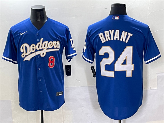 Los Angeles Dodgers Front #8 Back #24 Kobe Bryant Blue Gold Cool Base Stitched Jersey - Zenithce