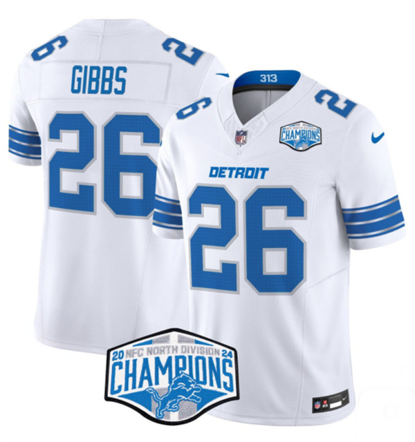 Detroit Lions #26 Jahmyr Gibbs White 2024 NFC North Champions F.U.S.E. Vapor Limited Stitched Jersey - Zenithce