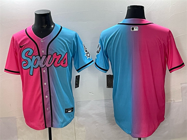 San Antonio Spurs Blank Pink Blue Limited Stitched Baseball Jersey - Zenithce