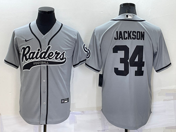 Las Vegas Raiders #34 Bo Jackson Grey Cool Base Stitched Baseball Jersey - Zenithce