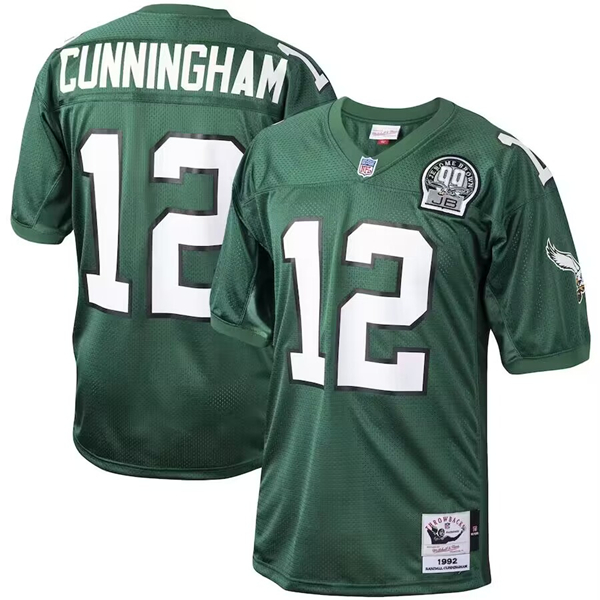Philadelphia Eagles #12 Randall Cunningham Kelly Green Mitchell Ness 1992 Throwback Stitched Jersey - Zenithce